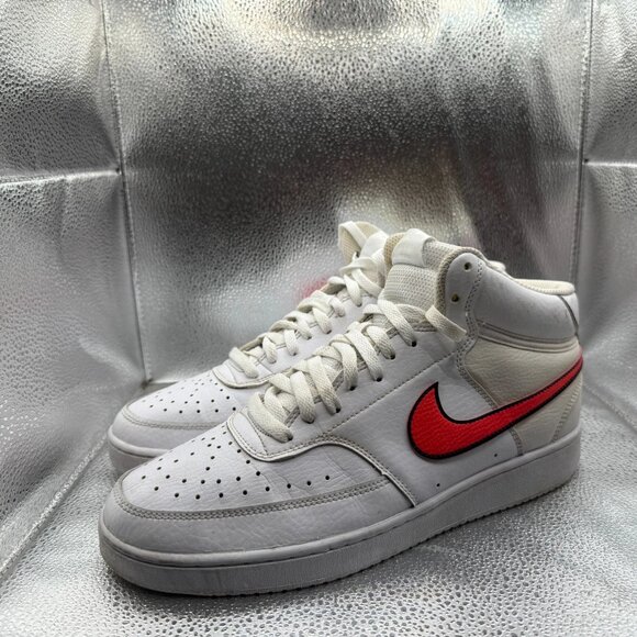 Size 11.5 Nike Court Vision Mid White Crimson Womens Leather Sneaker CD5436-102 - Picture 4 of 9